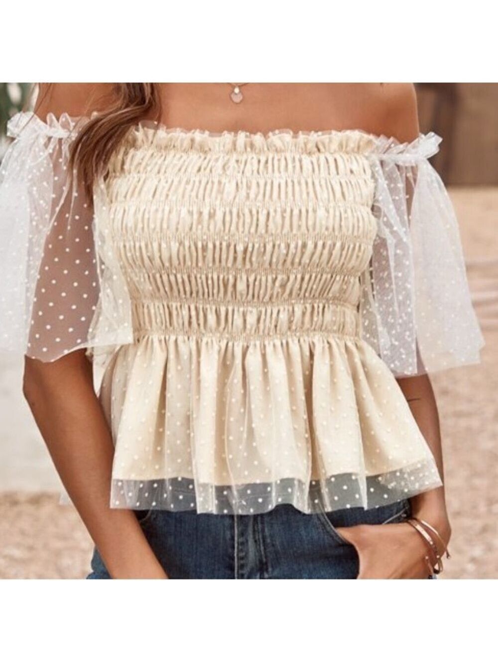 Cream Off Shoulder Top